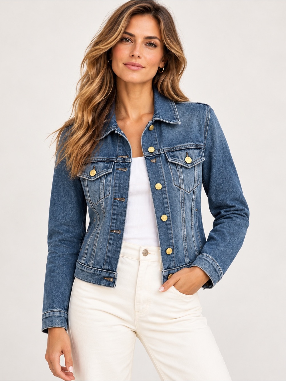 Michael Kors Denim Jacket S Gold Button Preppy Americana Y2K Trucker